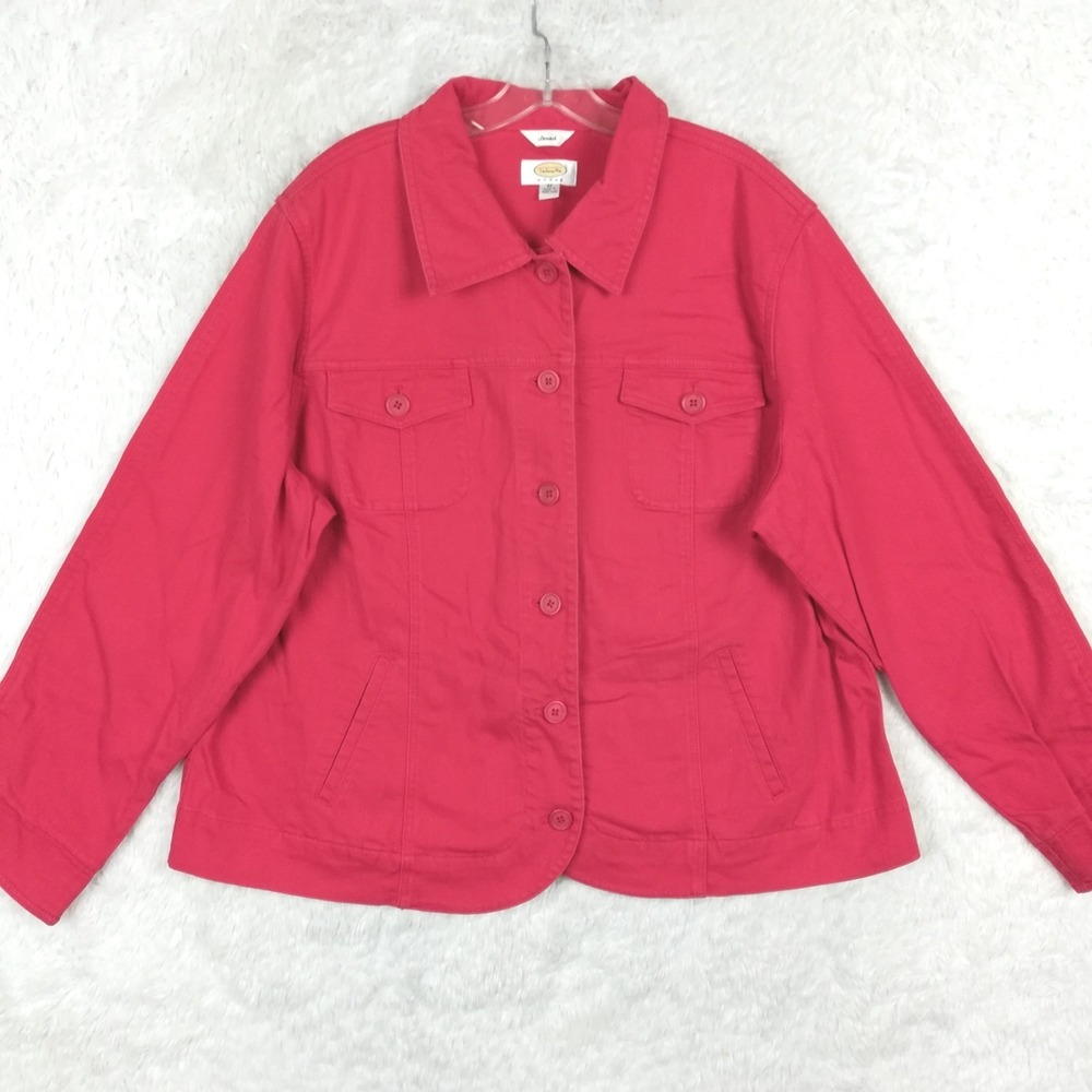 Vtg Talbots Womens Jacket Denim Red Bright Button Up Front Stretch Plus 2X